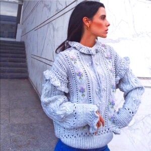 ZARA Embroidered Gray Sweater NWT